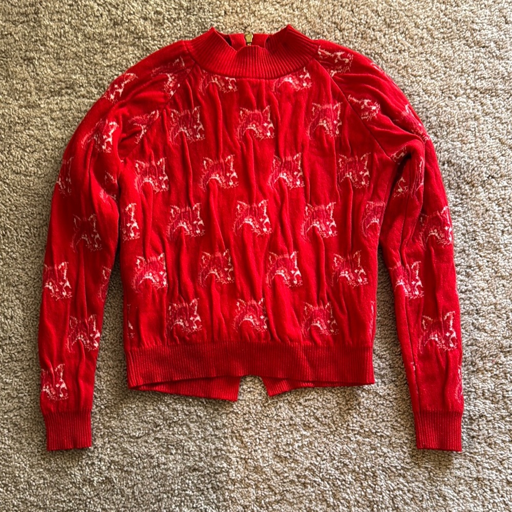 MAISON KITSUNE Red Crew Neck Sweater with Striking Pattern